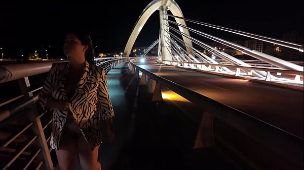 Image Luscious Milf walks without a Bra and Panties on the Bridge
