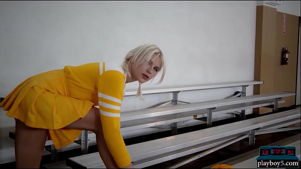 Image Petite blonde MILF cheerleader Lennon Elizabeth strips on the bball court