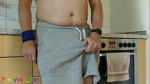 Image Experiments with big cock and vacuum cleaner in the kitchen end with big (almost) hands-free cumshot.