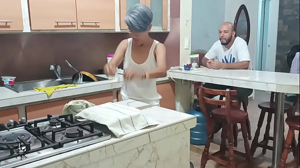 Image I catch my stepsister in the kitchen dancing very sexy semi naked -Porn in Spanish, she is a very sexy stepsister,