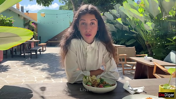 Image Cum on a girl's face in a public cafe - She eats lunch with cum on her face! - Cumwalk