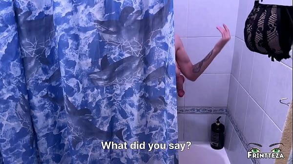 Image Stepson spies on his StepMom in the shower, stepmother suck two dicks, creampie in stepmom