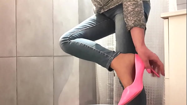 Image Desperate Pee in My Jeans and Pink High Heels