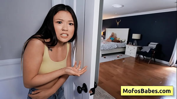 Image Asian teen brunette Lulu Chu comfort her busty blonde friend Madison Summers with sex toys
