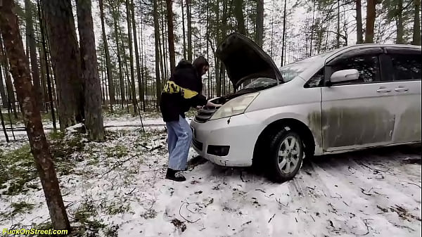 Image roadside assistance rewarded with wild car fucking