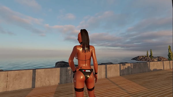 Image Sonja, the big-titted shemale, fucks on a tropical beach at 3DXChat
