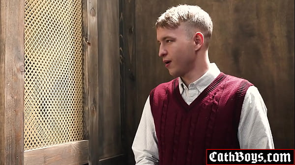 Image Holy Gloryhole! Twink Noah White sucks Pries Eddie Patrickt's cock through a confessional booth after confessing that he kissed another guy!