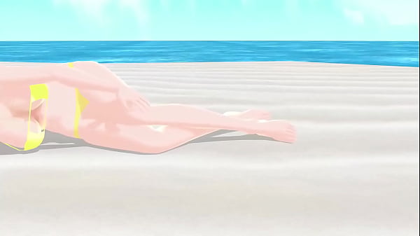 Image 【Emma】 Blonde anime girl tried on micro bikinis on the beach.