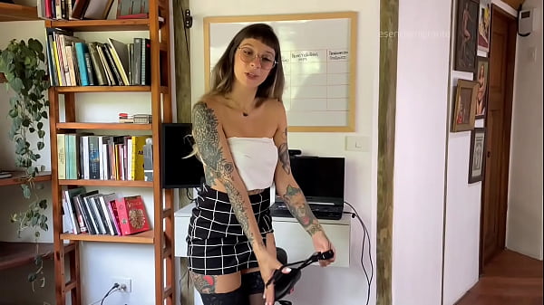 Image Horny secretary roleplay in miniskirt, gets horny, sucks and fucks him while talking dirty