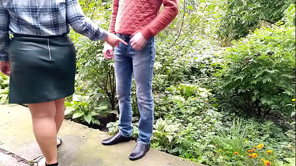 Image Mother-in-law allowed her lustful son-in-law to cum on her skirt in the park