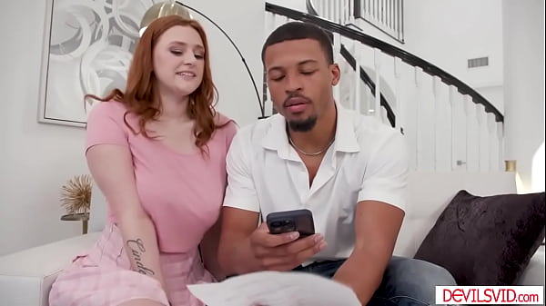 Image Big tits redhead letting black guy suck and fuck her breasts
