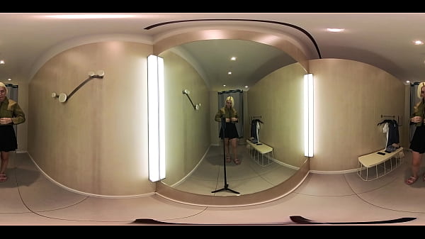 Image VR Try On Haul transparent clothes at the mall. Video VR 360 See thru clothes in fitting room