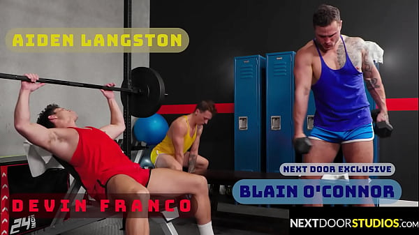 Image Slutty Hunk Spitroasted In A Hot Shower By Gym Bro's - Devin Franco, Blain O'Connor, Aiden Langston