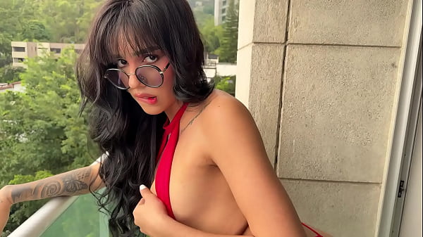Image She sucks my dick on the balcony and I fuck her hard until I cum on her face FACIAL