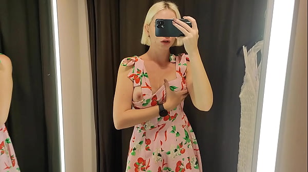 Image Try on haul transparent clothes in fitting room and have masturbation with strong orgasm.