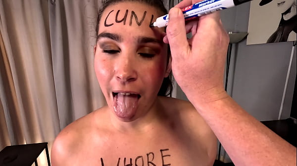 Image Whore loves humiliation while sucking, jerking off cock, face spitting, cum facial.