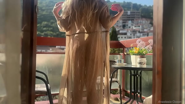 Image Taking sun naked and cum on open balcony. Risky public masturbation