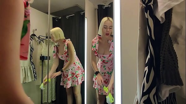 Image Sexy try on haul clothes fitting in the mall. Naked MyCandyAlice in the fitting room of the mall