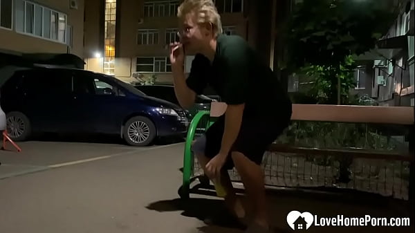 Image Nerdy babe sucks dick on parking lot