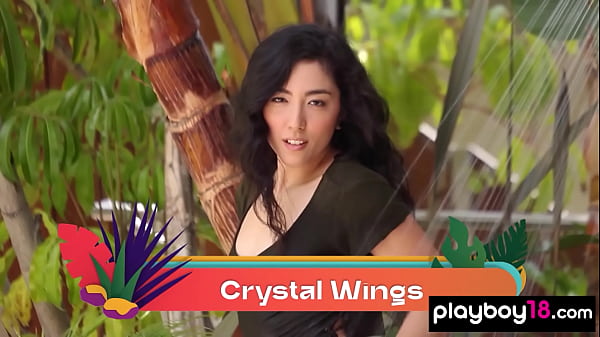 Image Mischievous skinny asian Crystal Wings stripping under the shower outdoor