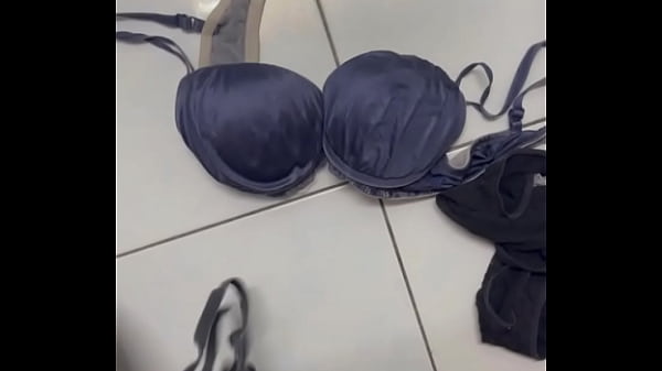 Image Masturbate with workmate lingerie's in her room and cum on her bra