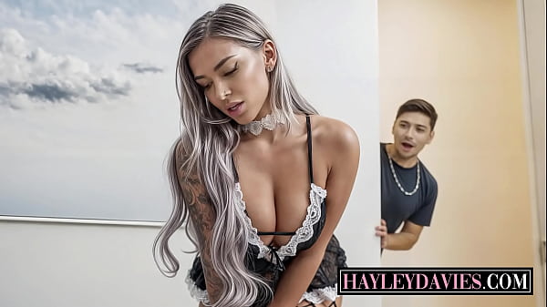 Image Bombshell blonde maid teams up with big tits redhead for threesome with stepson
