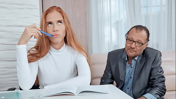 Image Dumb Russian Redhead Taking Care of Old Teacher's Grades To Pass Exam