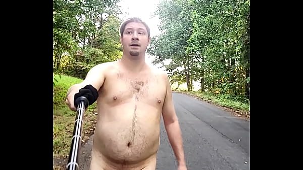 Image Exhibitionist Nudist walks butt naked in woods/forest and on public road, open field