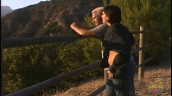 Image Horny brunettes with big boobs come to a friend to fuck her outdoor
