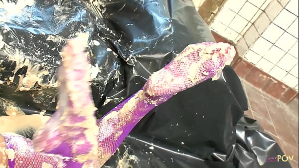 Image Impure lesbians spread food all over their bodies as they rub themselves and eat each other out
