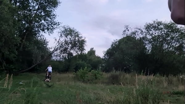 Image Man public flash and jerk off dick near unknown beautiful girl, she want to see how he cumshot for she