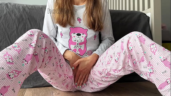 Image skinny babe in pajama masturbate small tits fingering pussy closeup and squirt orgasm