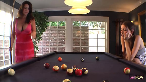 Image Teaching the cue stick holding technique ends up with the lesbian milf using her dildo on the brunette