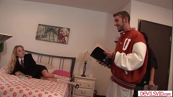 Image Petite college teen babe gangbanged by her classmates
