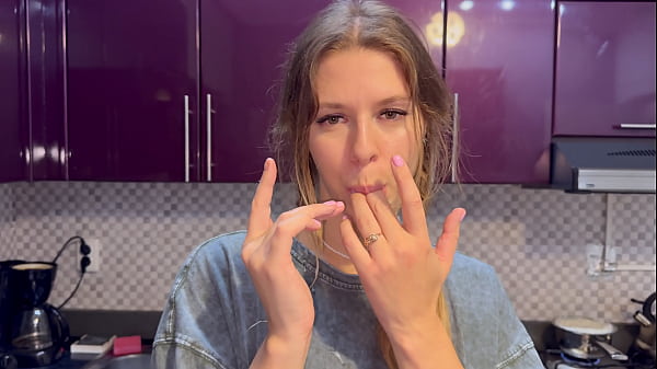Image Dormmate-girl gets cum in mouth and hair while there is no one in the kitchen except us