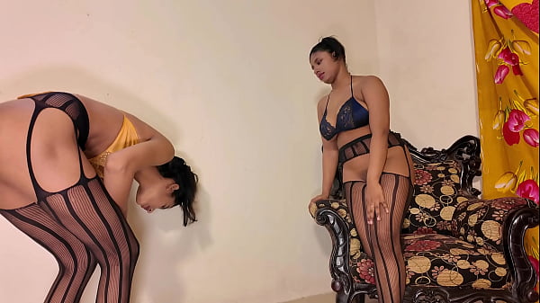 Image Two horny babes share a cock and both hardcore tight pussy fuck threesome FFM threesome