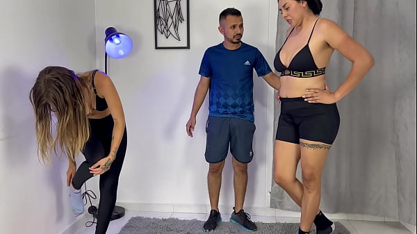 Image Gym instructor fucks two sluts hungry for cock and a lot of cum on their faces