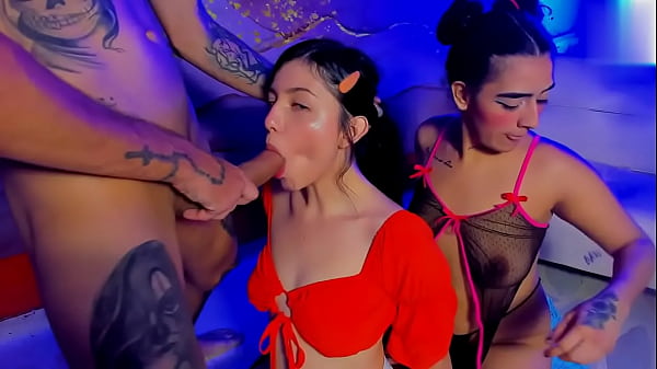 Image friends enjoy a huge cock giving deep blowjobs and rough face fucking