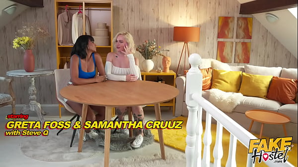 Image Fake Hostel - Blonde licks creampie out of her Ebony friends pussy in creamy wet threesome fuck