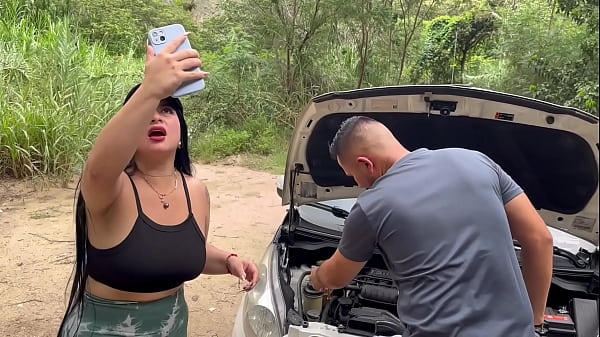 Image Curvy Colombian babe gets her car damaged and asks for help from a stranger who convinces her to fuck outdoors and swallow his cum! Antonella Jones
