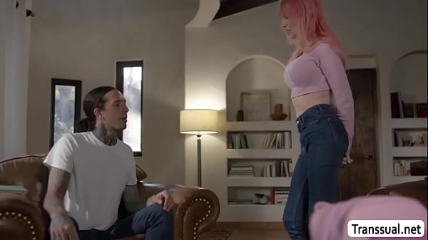 Image Shy TS gives her busy stepbrother a best blowjob