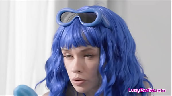 Image Cosplay girlfriends sharing dildo and cock