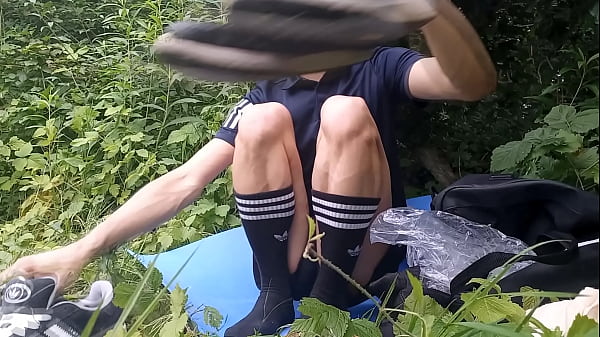 Image Gay twink Jon Arteen jerks off his cock with an oiled Fleshlight outside in the wilderness, his cock leaks precum, and ejaculates all his sperm