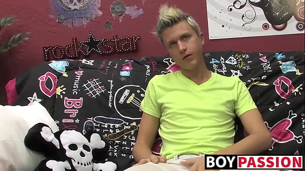 Image Blonde twink Chad shoves huge dildo in hot ass while wanking