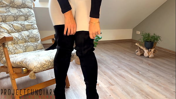 Image hot slut wearing white leggings, black suede overknee boots and latex gloves for spreading ass sex - projectfundiary