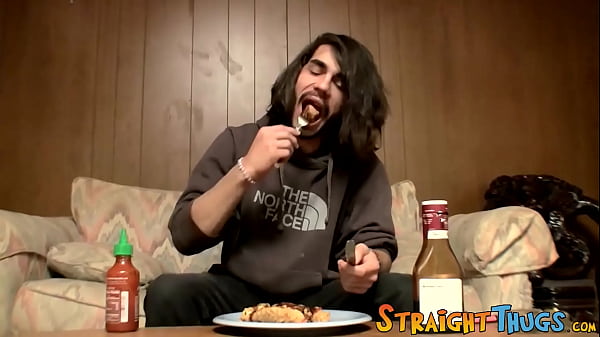 Image Devin Reynolds almost douses his plate with his own special mayonnaise after wanking