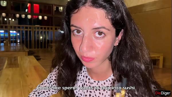 Image I cum on a girl's face in Public Sushi Bar and she eats rolls with Cum on her face - Cumwalk