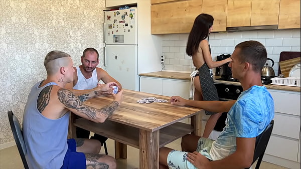 Image Lost his young wife at cards. Stretched her tight pussy right on the kitchen table