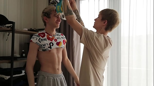 Image Two sweet twinks seduced a student with a big dick into sex
