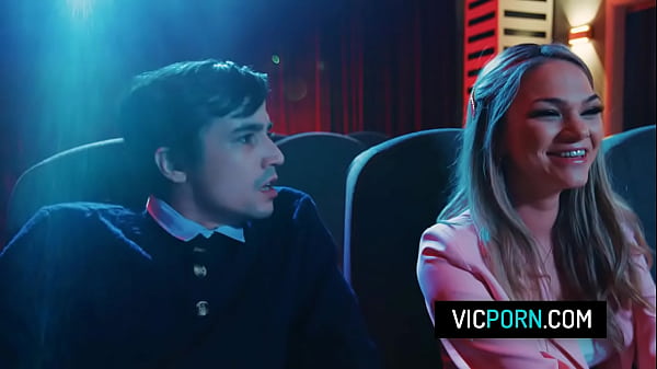 Image Hot blonde teen and her boyfriend fucking in a public cinema
